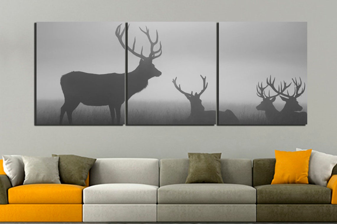 Deer Canvas Wall Art Print Stag Wall Decor Black White Art Etsy
