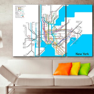 New York U-Bahn Karte Druck auf Leinwand U-Bahn Transit Karte Transport NY Kunstwerk U-Bahn-Linie Geschenk Fertig zum Aufhängen Schnellbahn Foto