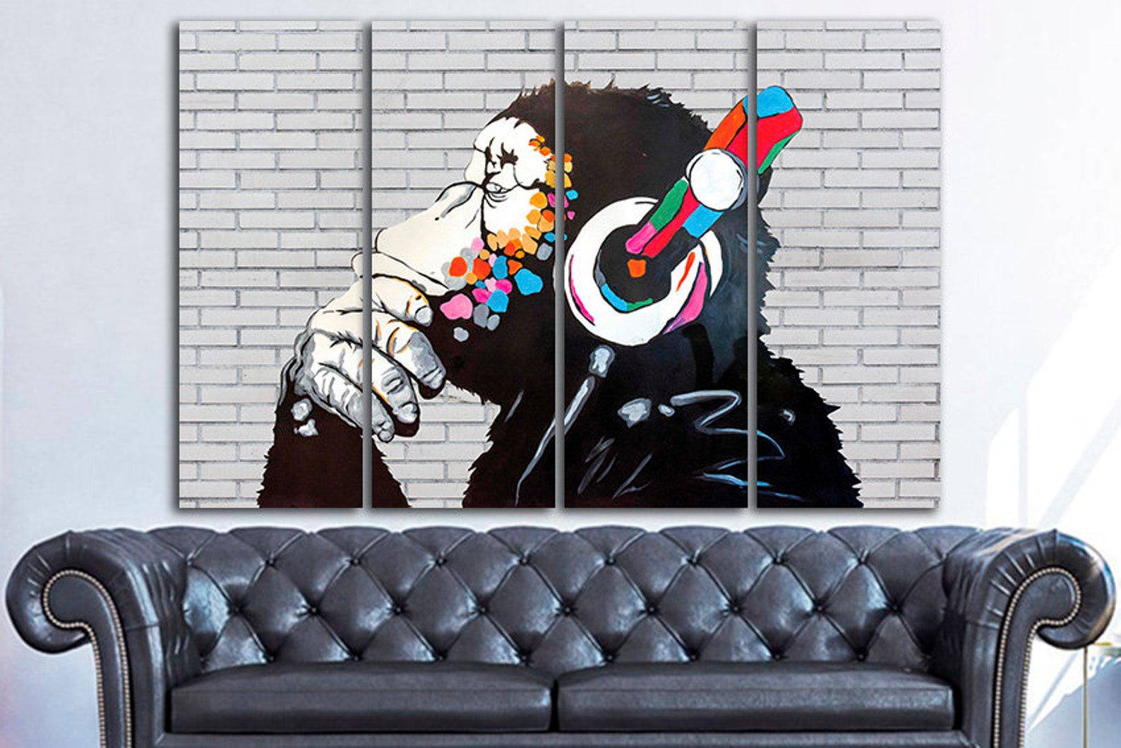 Dj Monkey Wall Street Art Graffiti Art Canvas Gallery Wrap Etsy