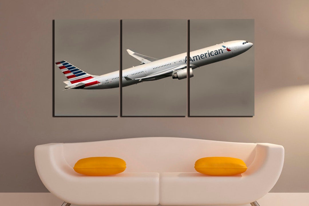 American Airlines Plane Canvas Aircraft Prints Air Transport Décor Boy
