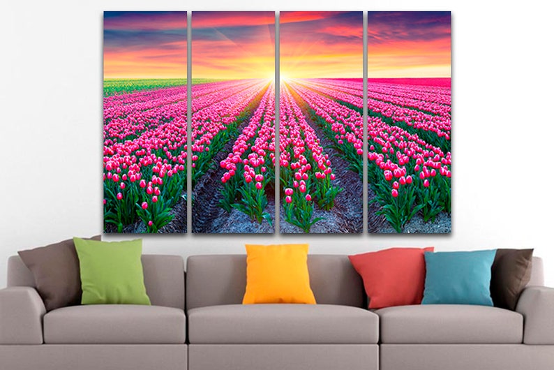 Tulip Canvas Flower Décor Floral Wall Art Tulips Print Flowers Etsy