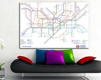 London underground map Print on canvas Metro map UK Subway wall décor World traveler Transport  room art Playroom gift United Kingdom photo