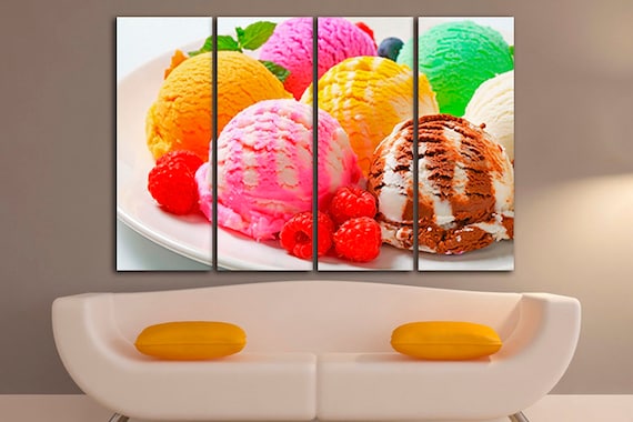 Ice Cream Print 4 Panel Canvas Ice Cream Wall Decor Summer Ice