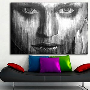 Portrait girl canvas Eyes women print Black white Face art Ready to hang Abstract room decor unique gift Wall office decor Home decoration image 1