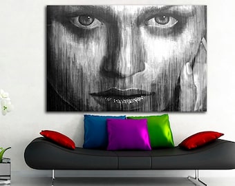 Portrait girl canvas Eyes women print Black white Face art Ready to hang Abstract room decor unique gift Wall office decor Home decoration