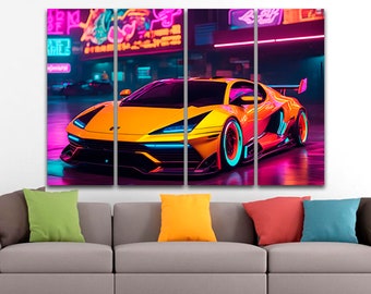 Colorful supercar canvas Gaming decor art Playroom art Muscle race car print Garage décor Extra Large wall art Home decoration Nursery art