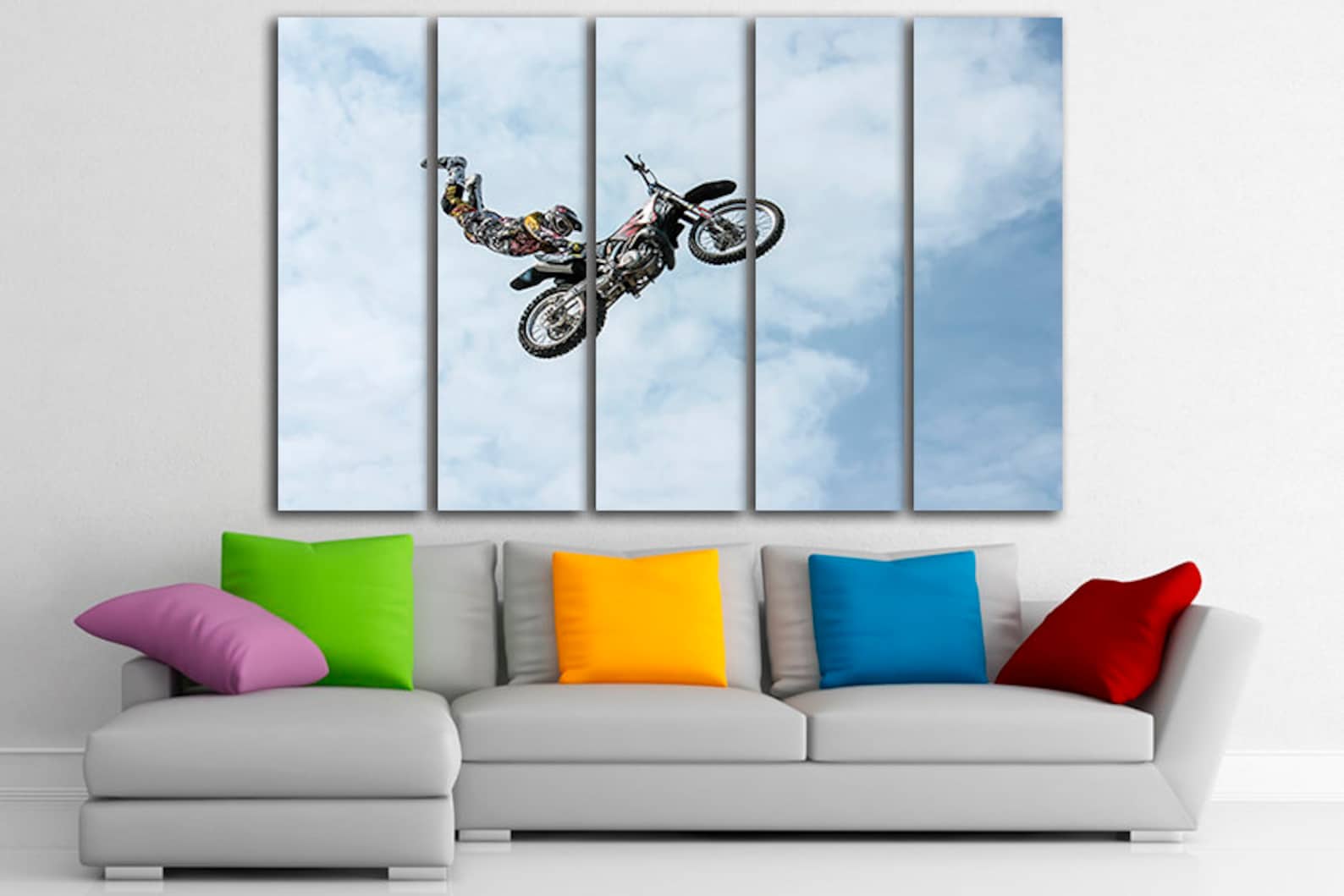 Biker print canvas Mountain bike art Sport wall art Jump bike Etsy