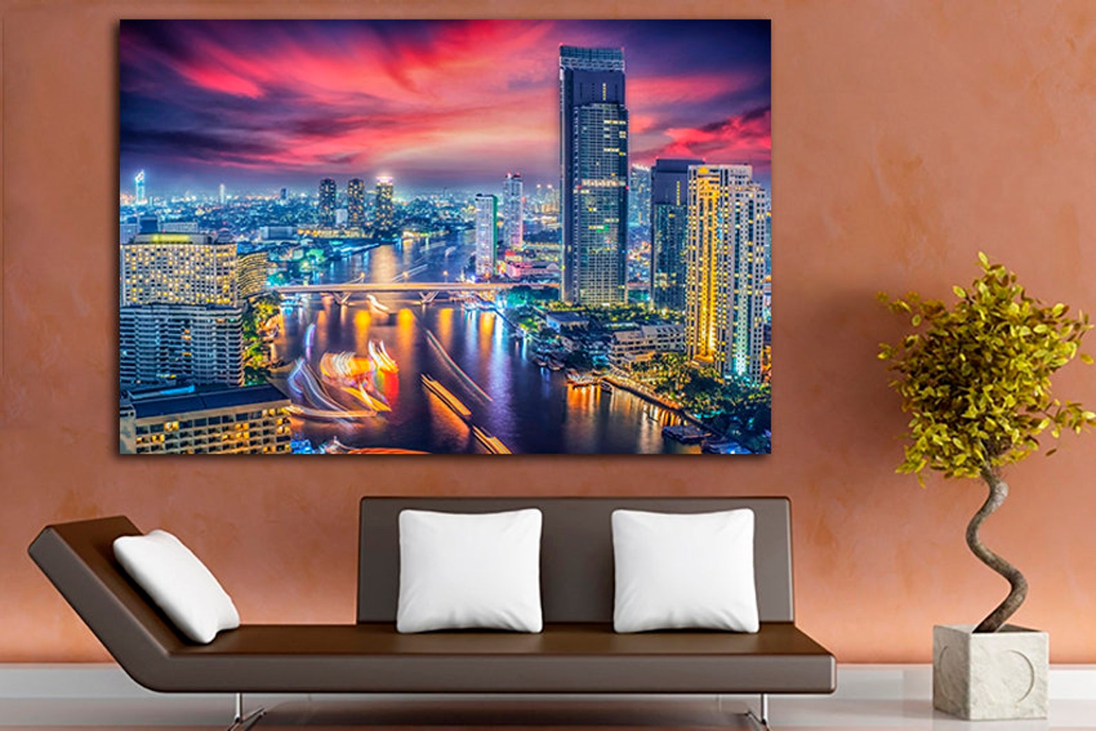 3 Panel Set Bangkok Canvas Bangkok Wall Art Thailand Art River Etsy