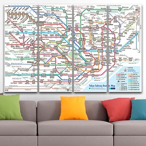 Tokyo subway map Japan Print on canvas City map wall art Underground railroad Transport Tokyo artwork Metro line art Ready to hang picture