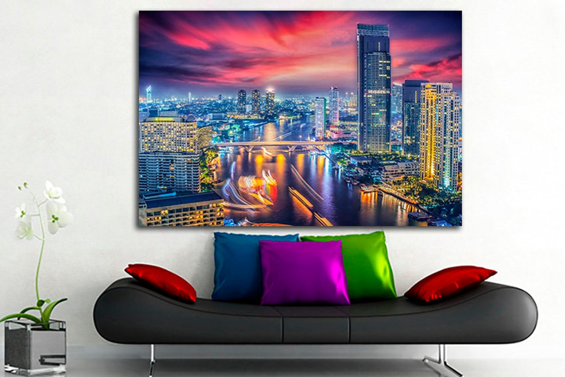 3 Panel Set Bangkok Canvas Bangkok Wall Art Thailand Art River Etsy