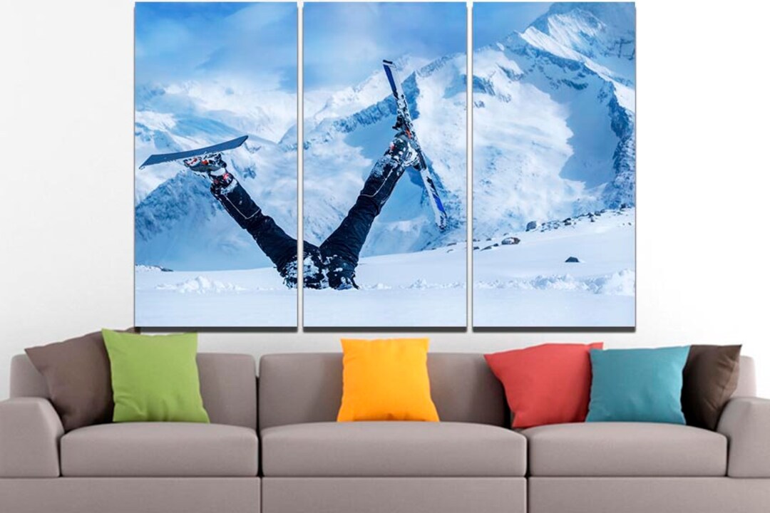 Ski Canvas Mountain Wall Art Snow Print Winter Sport Art Mountains ...