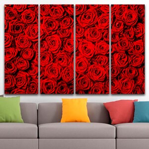 May include: A multi-panel canvas print featuring a close-up of a wall of red roses.