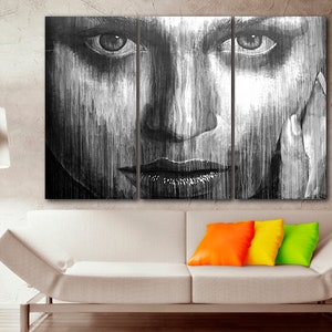 Portrait girl canvas Eyes women print Black white Face art Ready to hang Abstract room decor unique gift Wall office decor Home decoration image 4