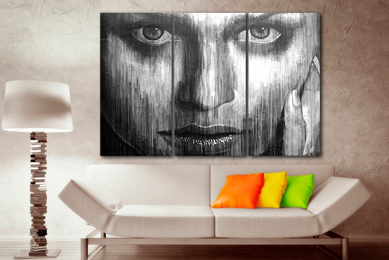 Portrait girl canvas Eyes women print Black white Face art Ready to hang Abstract room decor unique gift Wall office decor Home decoration image 4