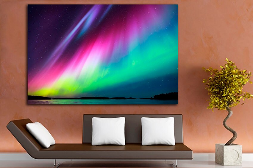 Aurora Canvas Borealis Wall Art Northern Light Lake Wall Décor Etsy