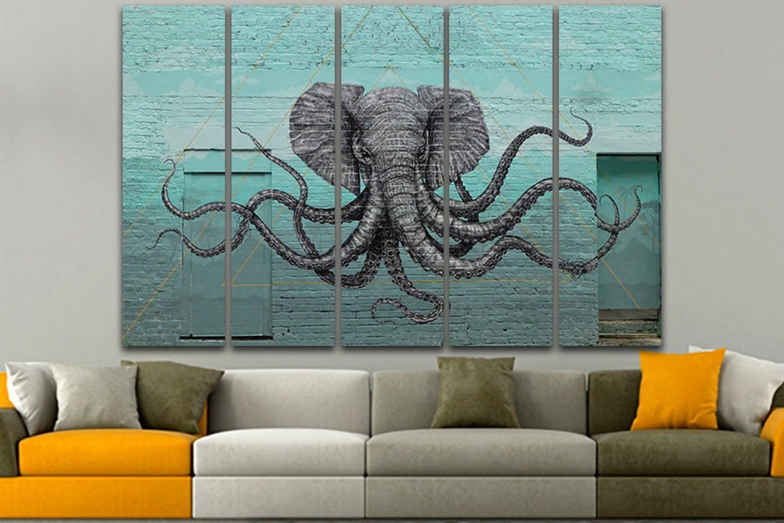 Elephant Octopus Gallery Wall Set Elephant Print Street Art Octopus