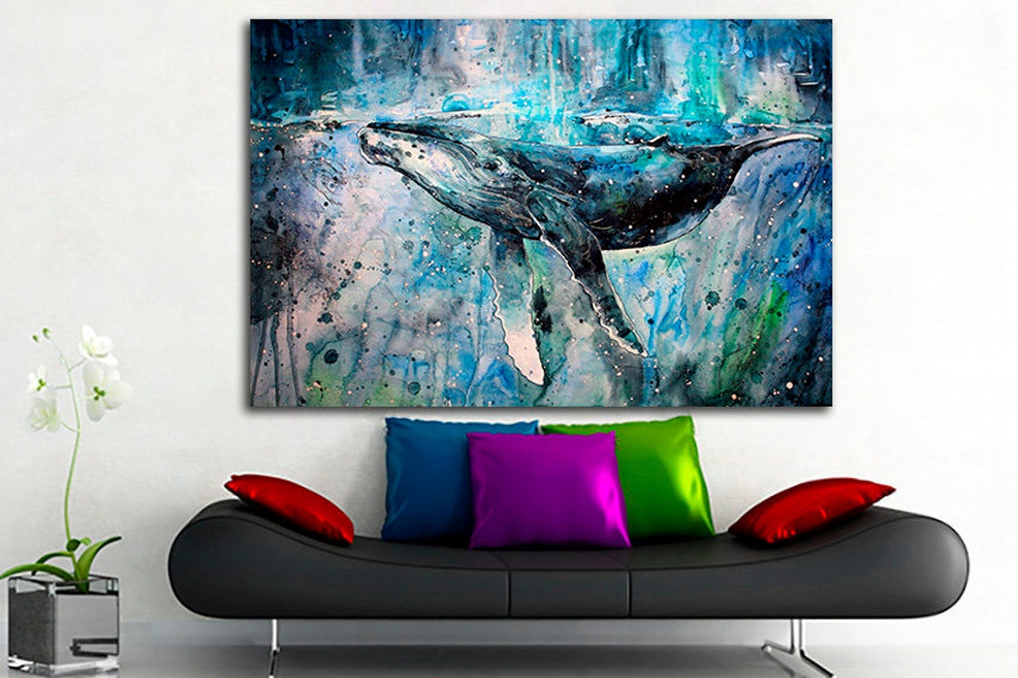 Whale canvas Whale wall art Animal wall decor Whale painting Etsy
