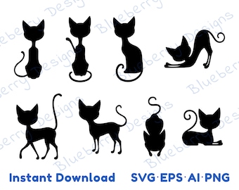 Katze Silhouette Clipart, Katze Silhouette Bundle, Katze Silhouette Vektor, Katzensilhouette Schnittdateien, Katze Cricut svg Bundle, Katzen-Silhouetten