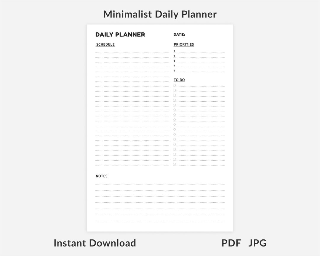 Printable Minimalist Daily Planner Daily Schedule Printable - Etsy