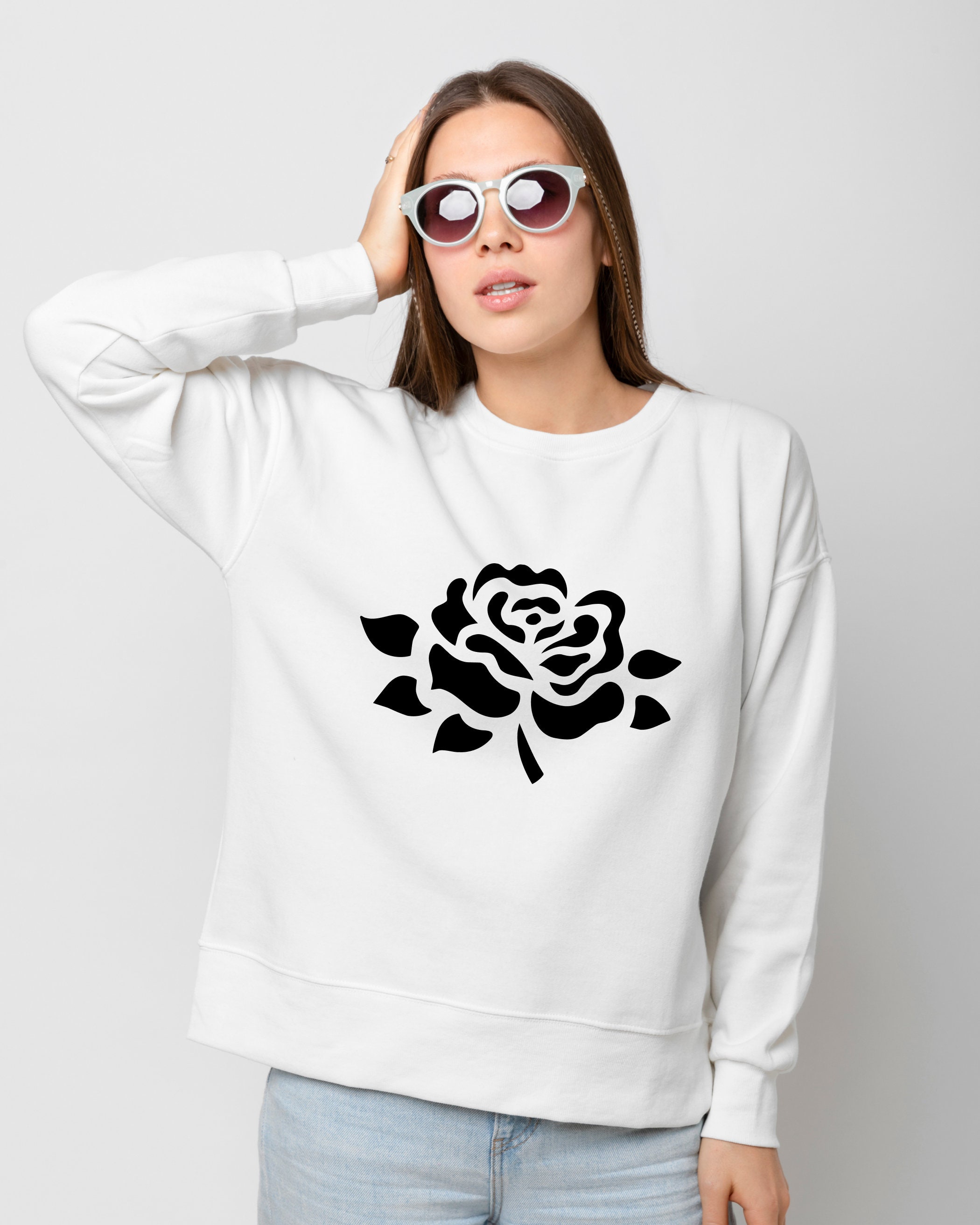 Black and White Rose, Rose Outline Svg, Commercial Use Flower, Rose