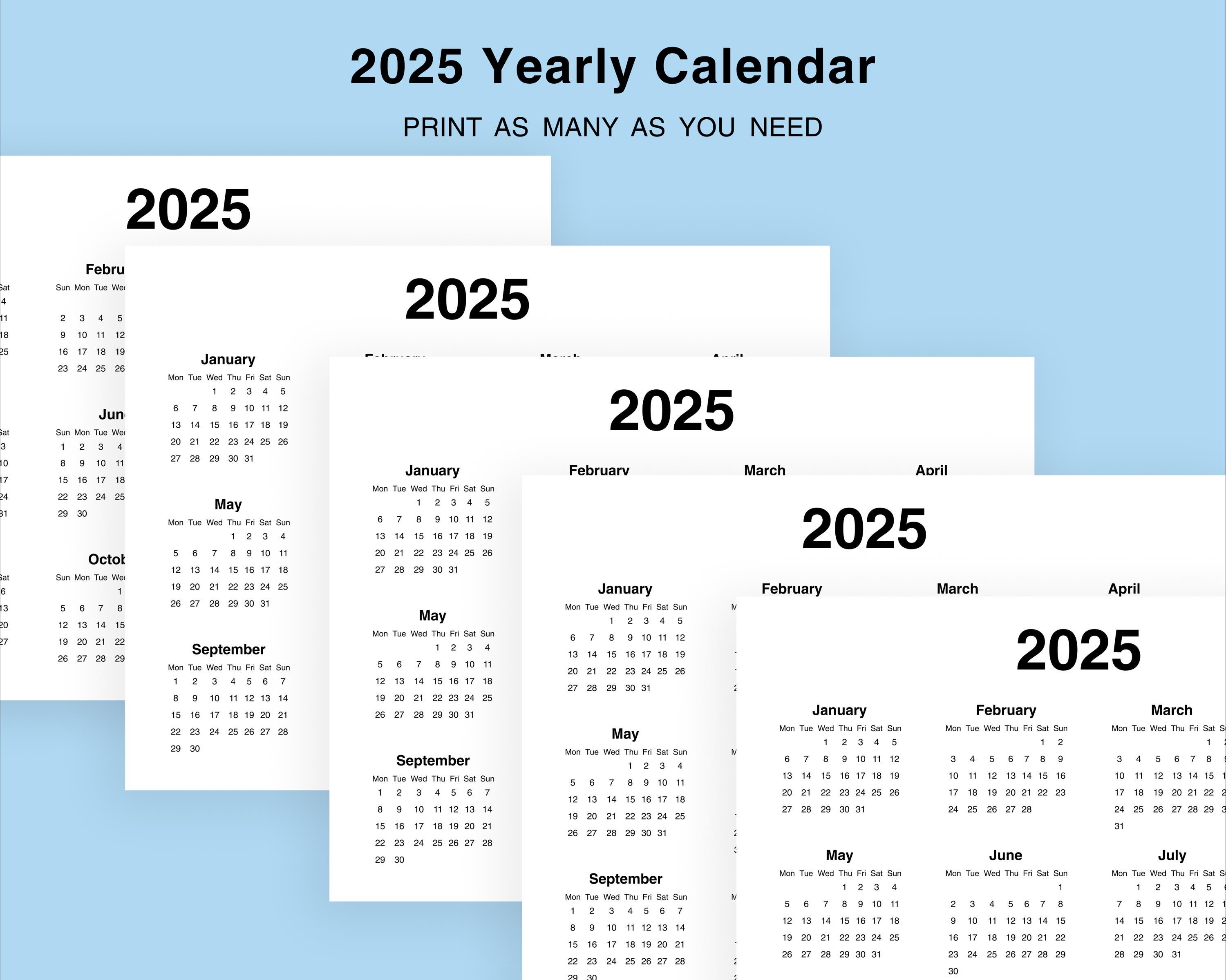 Printable Calendar 2025, Digital Download Calendar 2025, Minimalist