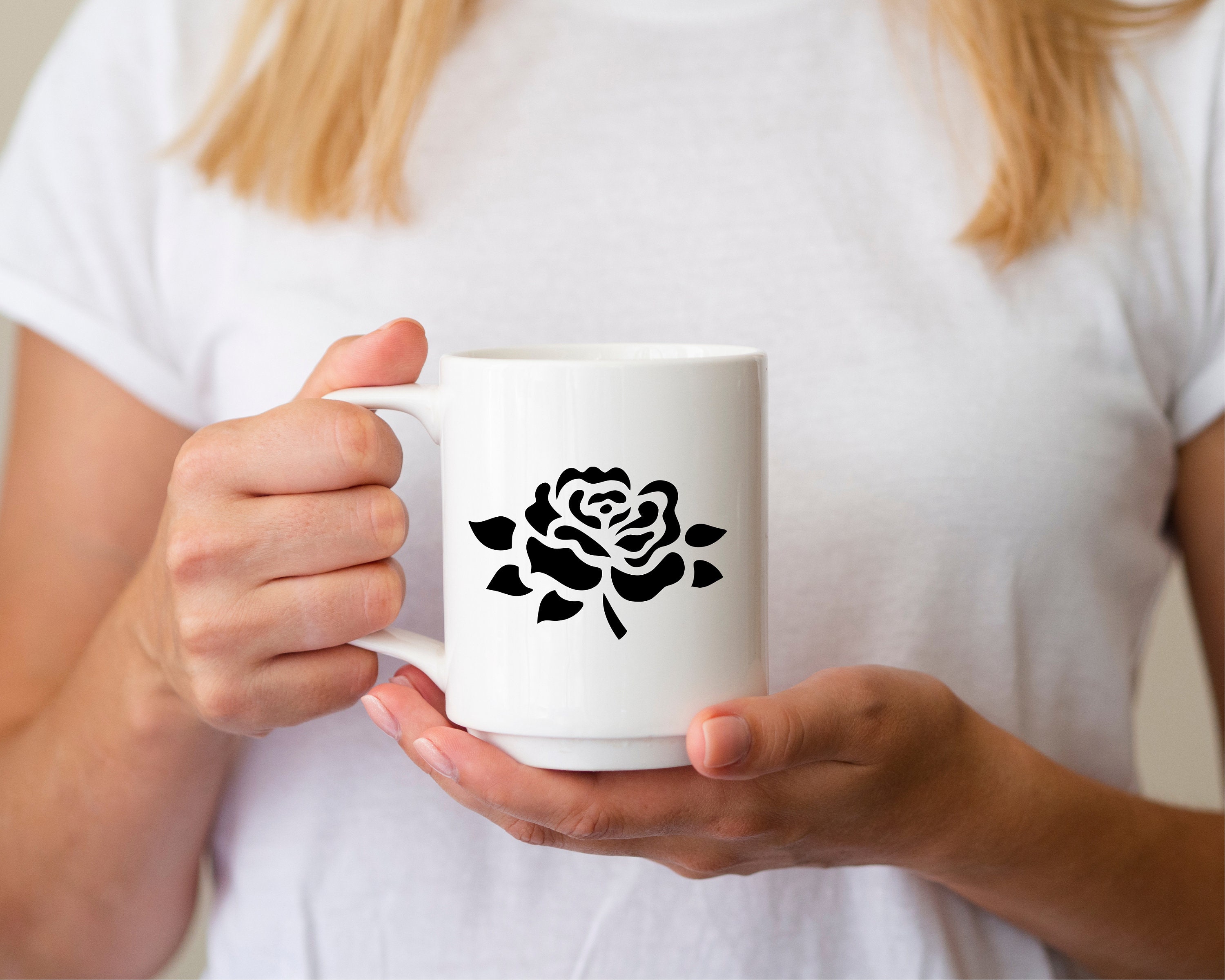 Black and White Rose, Rose Outline Svg, Commercial Use Flower, Rose