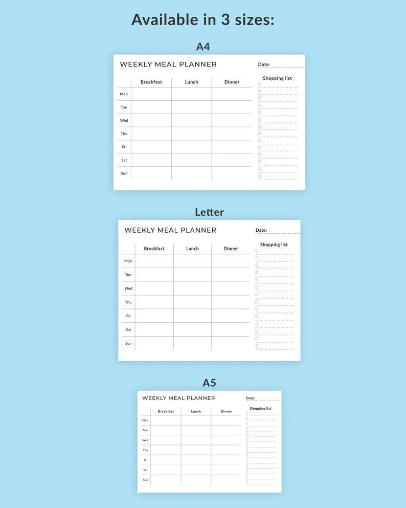 Printable Weekly Meal Planner, Digital Meal Planner, Weekly Meal Plan