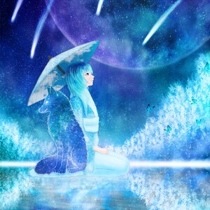 Anime print, Anime fantasy girl, Fantasy drawing, Digital download