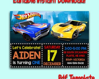 Hot Wheels Invite Etsy