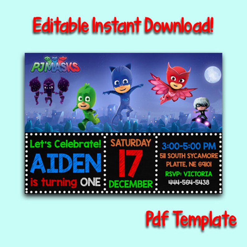 PJ Masks Invitation, Pj Masks Instantaneous Down load, Pj Masks Birthday, Pj Masks Printable, Pj Masks Editable Invitation, PJ Mask Editable PDF photo regarding Pj Mask Printable Template titled PJ Masks Invitation, Pj Masks Prompt Down load, Pj Masks Birthday, Pj Masks Printable, Pj Masks Editable Invitation, PJ Mask Editable PDF