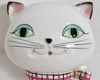 Support pour ficelle Holt Howard, Japon, céramique anthropomorphe, chat, chaton anthropomorphe, 1958 - Pochette murale confortable pour ficelle pour chaton