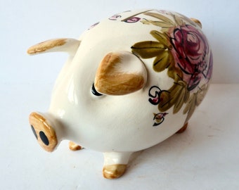 Vintage 50s 60s Hand Painted Glazed Ceramic Pig Piggy Bank - Kitschy  Pink Floral - Made in Japan Japanese Children's Room Nursery Decor