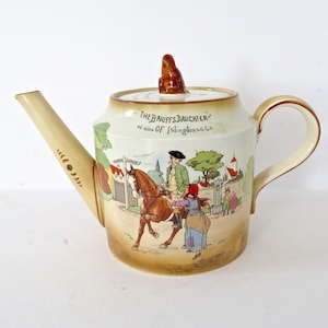 Vintage Antique Burleigh Ware England Teapot Tea Pot Burgess and Leigh Burslem Bailiffs Daughter of Islington Folk Tale Poem Ballad China