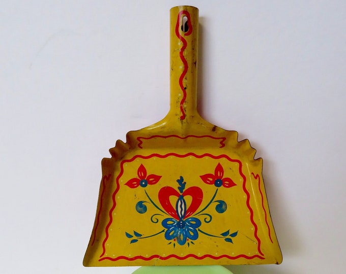 Vintage 50s 1950s Toy Tin Metal Litho Dust Pan - Yellow Folkloric ...