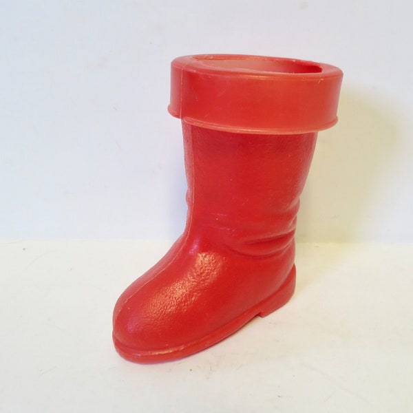 Vintage 50s 60s XL Jumbo 5" Red Plastic Santa Claus Boot Candy Container or Vase - Christmas Decoration Toy Ornament - Kitschy Retro Decor