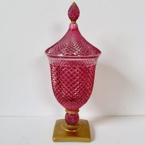 Piatto per caramelle Westmoreland English Hobnail Master degli anni '40 - con decorazioni color rubino e bordo dorato