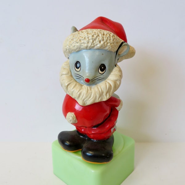 Vintage 60s 70s Mid Century JC Penney Made in Japan 7" Plaster Santa Claus Mouse Bank Figurine Holiday Decoration Ornament Decor Kitschy