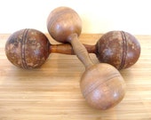 Vintage Antique Wooden Dumbbells Barbells Set of 2 Circus Carnival Decor Indian Exercise Clubs Wood Primitive Industrial Farmhouse Very Old