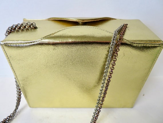 Vintage 60s 70s Miss Lewis Metallic Gold Lame Box… - image 4