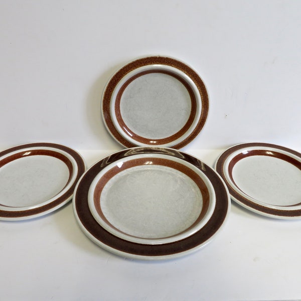 Vintage 60s 70s Mid Century Arabia Wartsila Finland Rosmarin Hand Painted Stoneware China Dishes Brown Set of 4 Four Side Plates Salad Bread