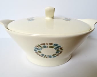 Vintage 50s 60s MCM Mid Century Canonsburg Pottery Temporama Covered Casserole Dish w Lid - Double Handled Tureen - Vegetable Serving Bowl