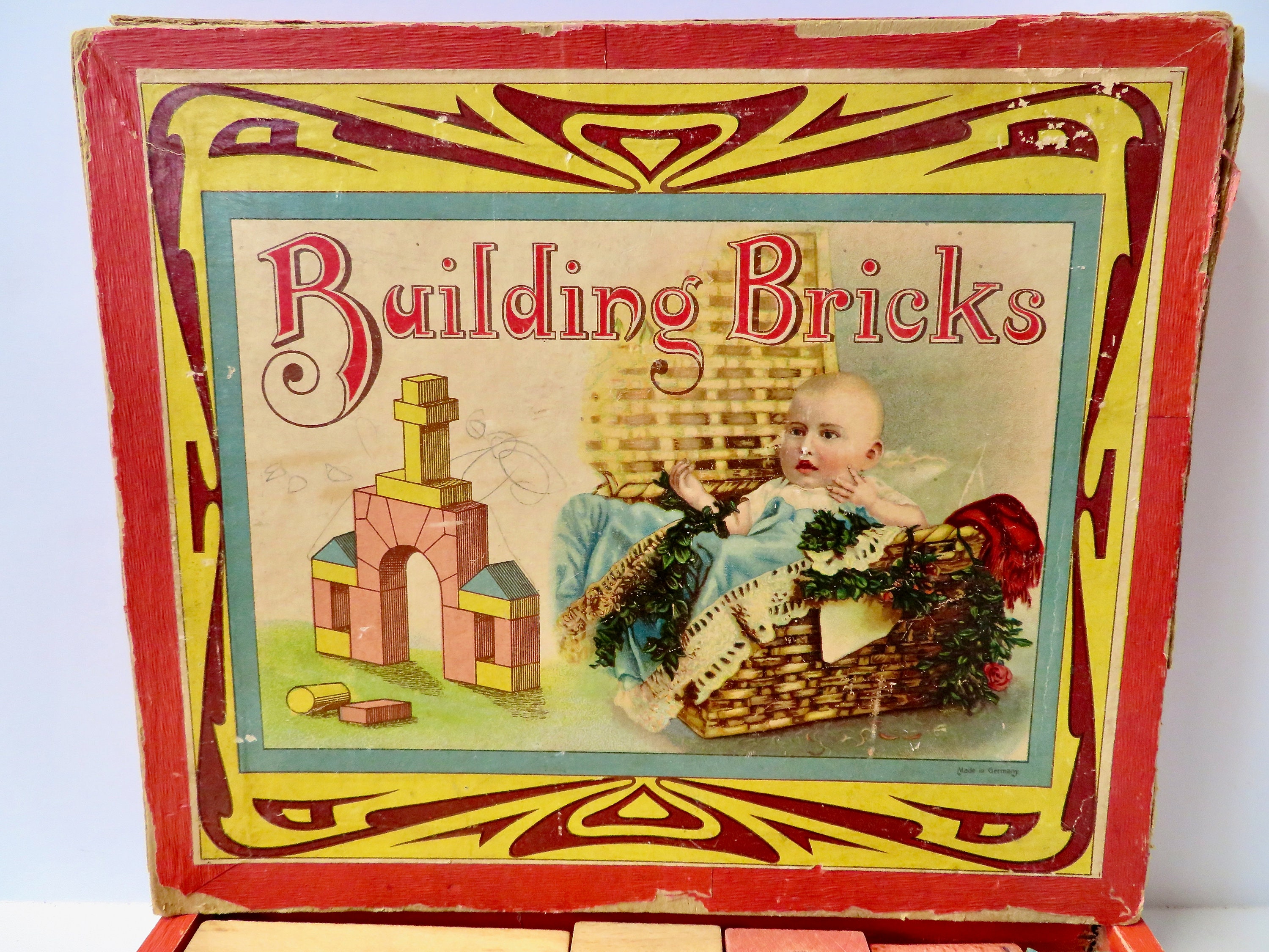 アンティークドイツ製木製積み木 – 1910年代のおもちゃセット