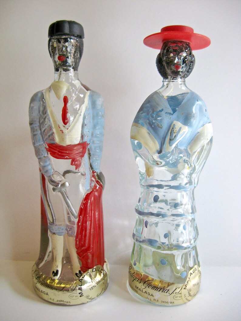Vintage 1950s Spanish Malaga Brandy Liquor Bottle Pair Matador Etsy