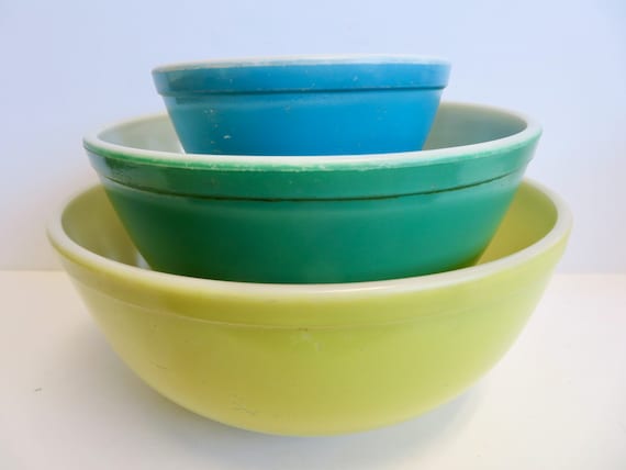 Vintage 40s 1940s Pyrex Primary Colors Rare EARLY Models - Bowls W