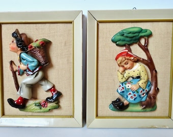 Vintage Sarem Chalkware Figurines – 50s Italian Folk Art Framed Pictures