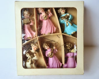 Vintage Made in West Western Germany Box Set of 6 Plastic Angels Girls Musical Church Choir Box Christmas Ornament Decoration Holiday Decor