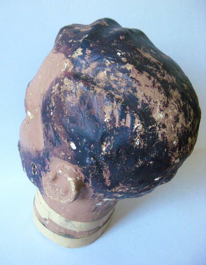 Vintage Plaster Mannequin Head Millinery Bust 1950s 50s Man Male Beard Dark Hair Hat Chapeau Display Mid Century Paper Mache Masculine