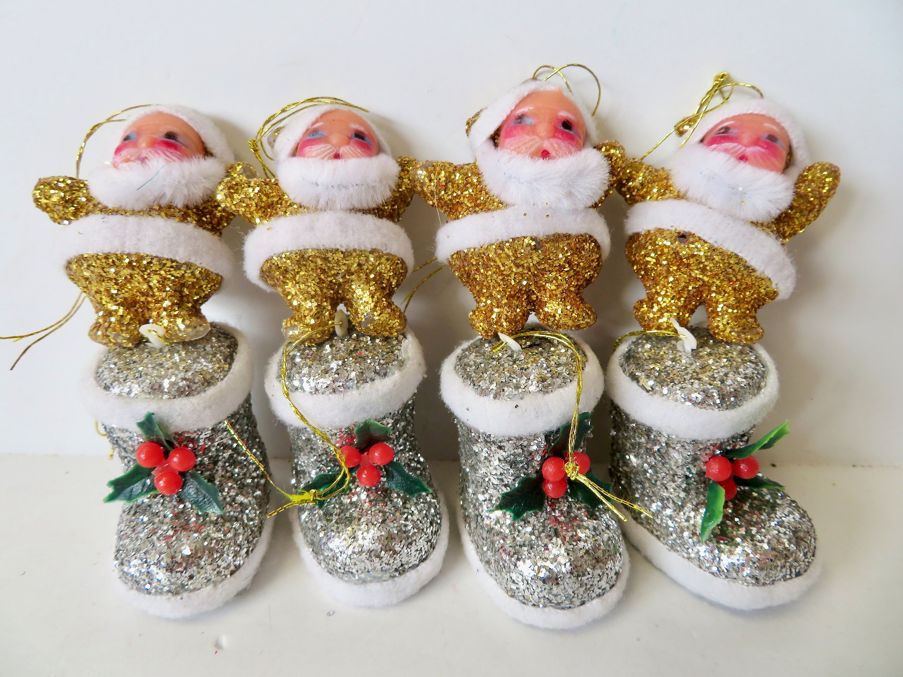 Vintage Santa Christmas Floral Picks, Japan, Kitsch 