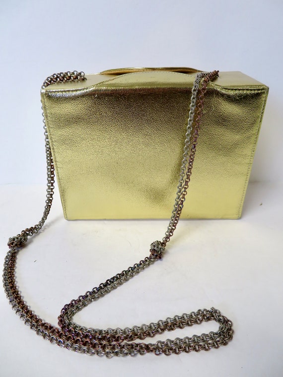 Vintage 60s 70s Miss Lewis Metallic Gold Lame Box… - image 3