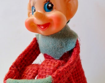 Vintage 1960s 60s Made in Japan Red Burlap & Flannel Pixie